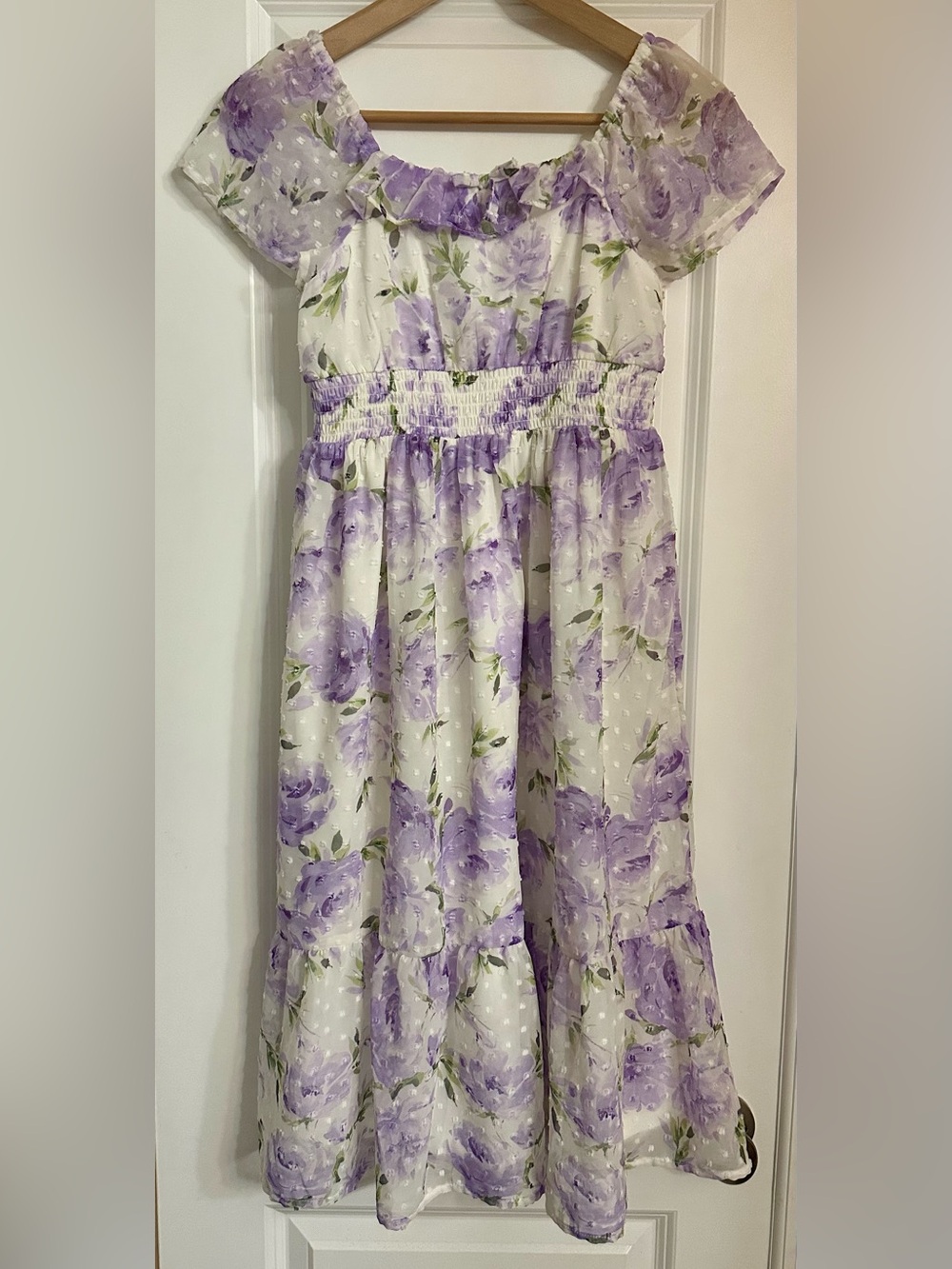 The Children's Place White Dress with Lavender Floral Print